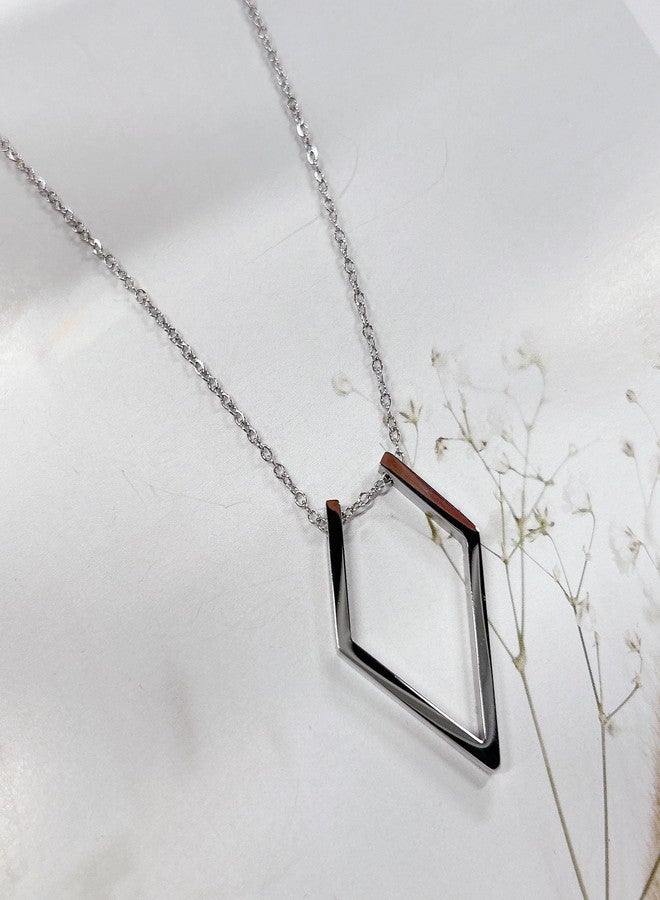 Cykdohy Simple Geometric Ring Holder Necklace for Women Men Cute Dainty Ring Keeper Necklaces Rhombus Pendant Saver Chain Bride Wedding Engagement Jewelry Wife Girlfriend Mother (Silver) - Image 5